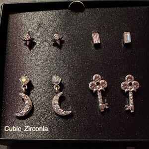 Silver Earring Set Fashion Jewelry Crystal Stars & Moon Purple Key to my Heart